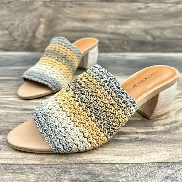 NIB Lucky Brand Nanssi 8.5M Multicolor Woven Crochet Mule Block Heel Sandals - Picture 3 of 12